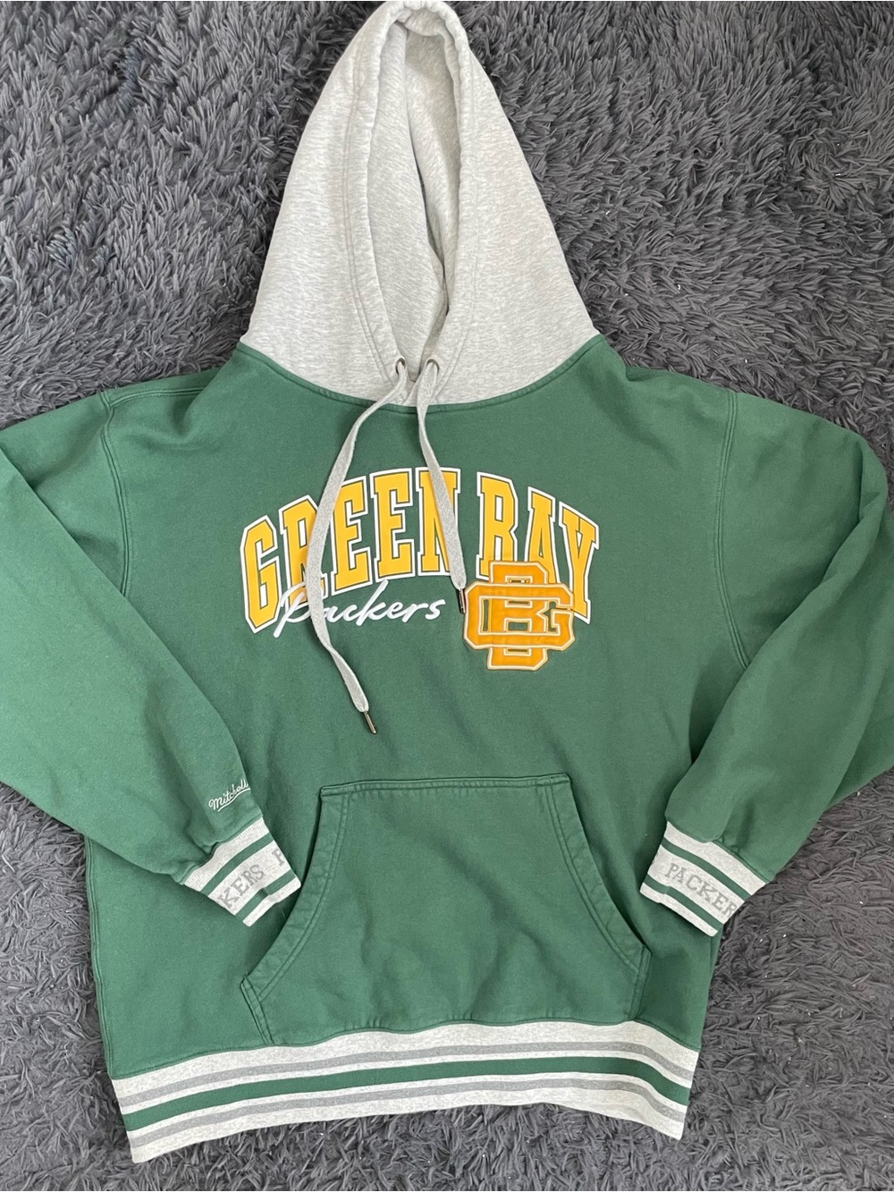 Men Size XL Mitchell & Ness Green Bay Packers Pullover Hoodie NFL Green Yellow